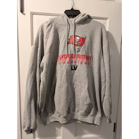 Tampa Bay Buccaneers Super Bowl LV Champions Hoodie Gray XL NFL Sweatshirt - Picture 10 of 10